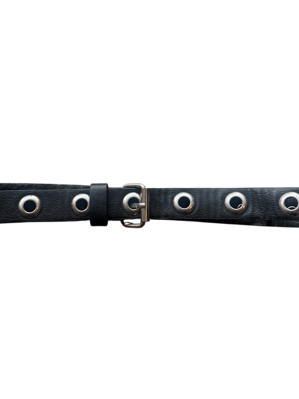 Black Leather Grommet Belt with Silver Buckle